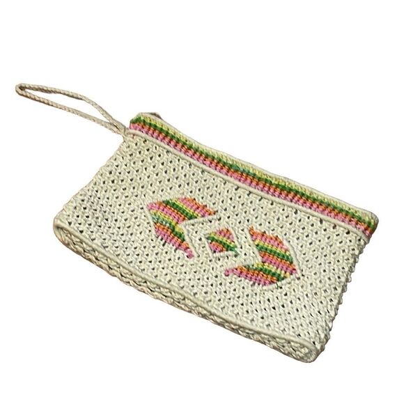 Vintage Crochet Cream Pastel Macrame Wristlet Clutch Bag, boho - Picture 1 of 6